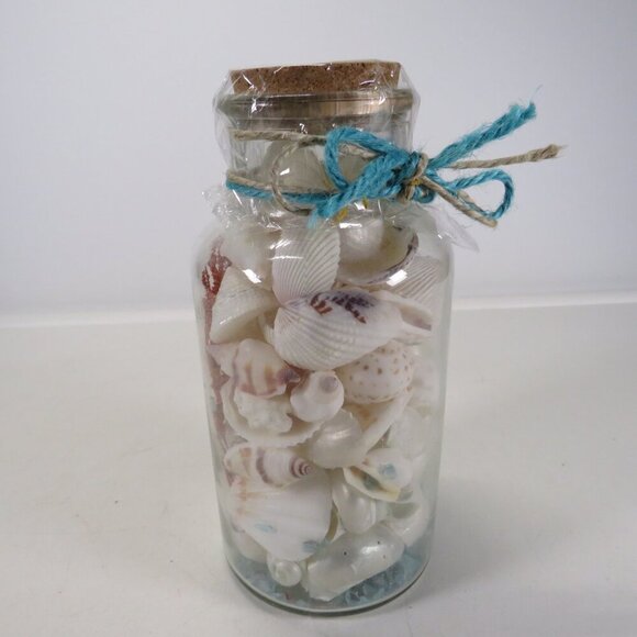 Jar of REAL white sea shells w dried red sea fan, Glass w cork lid (over 1 pound - Picture 3 of 10